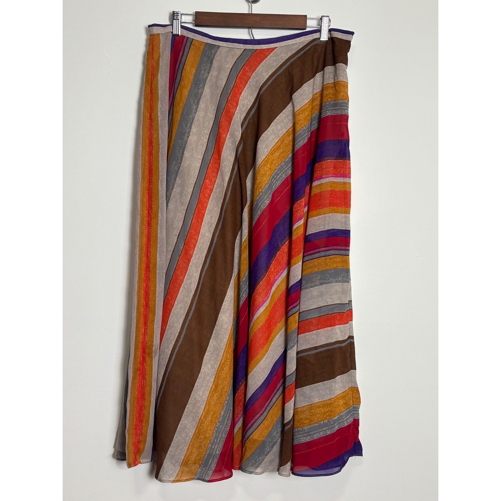Lauren Ralph Lauren Womens Maxi Skirt 14 Earthy Bias Stripe Full Flowy Chiffon